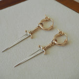 14k Gold Filled Hoops with Sword Charm | Sold as Pair