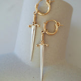 14k Gold Filled Hoops with Sword Charm | Sold as Pair