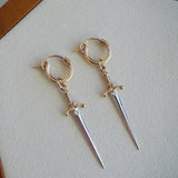14k Gold Filled Hoops with Sword Charm | Sold as Pair