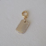 14k Gold Vermeil CZ ID Tag Charm Pendant