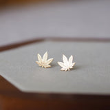 14k Solid Gold Marijuana Cannabis Leaf Stud Earrings | Sold as Pair