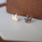 14k Solid Gold Marijuana Cannabis Leaf Stud Earrings | Sold as Pair