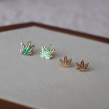 14k Solid Gold Marijuana Cannabis Leaf Stud Earrings | Sold as Pair