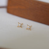 14k Solid Gold CZ Tiny Star Stud Earrings | Sold as Pair
