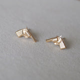 14k Solid Gold Pistol Gun Stud Earrings | Sold as Pair