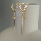 14k Gold Filled Hoops with Sword Charm | Sold as Pair