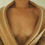 14k Gold Filled & Tiny CZ Diamonds Mesh Bralette Halter Top Body Chain