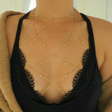 14k Gold Filled & Tiny CZ Diamonds Mesh Bralette Halter Top Body Chain