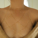 14k Gold Filled & Tiny CZ Diamonds Mesh Bralette Halter Top Body Chain