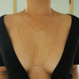 14k Gold Filled T-Row Dainty Halter Top Body Chain with CZ Diamonds