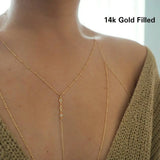 14k Gold Filled T-Row Dainty Halter Top Body Chain with CZ Diamonds