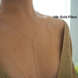 14k Gold Filled T-Row Dainty Halter Top Body Chain with CZ Diamonds
