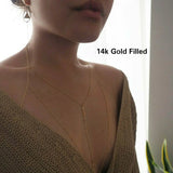 14k Gold Filled T-Row Dainty Halter Top Body Chain with CZ Diamonds