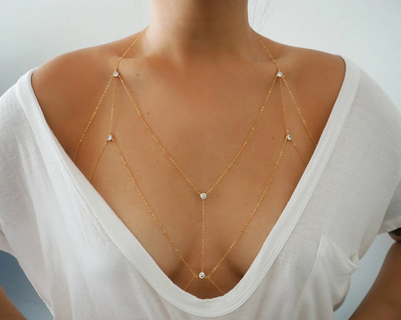 VERSION 2.0 14k Gold Filled Cosmic CZ Diamond Dainty Chain Bralette H –  DianaHoDesigns