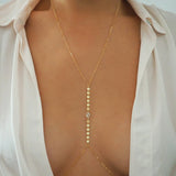 14k Gold Filled with 14k Solid Gold WHITE TOPAZ Oval Coin Line Dainty Body Chain
