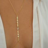 14k Gold Filled with 14k Solid Gold WHITE TOPAZ Oval Coin Line Dainty Body Chain