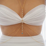VERSION 2.0 | 14k Gold Filled with 14k Solid Gold White Topaz Evil Eye Dainty Double Layer Body Chain