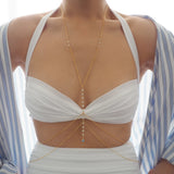 VERSION 2.0 | 14k Gold Filled with 14k Solid Gold White Topaz Evil Eye Dainty Double Layer Body Chain