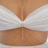 VERSION 2.0 | 14k Gold Filled with 14k Solid Gold White Topaz Evil Eye Dainty Double Layer Body Chain