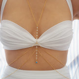 VERSION 2.0 | 14k Gold Filled with 14k Solid Gold White Topaz Evil Eye Dainty Double Layer Body Chain