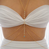 VERSION 2.0 | 14k Gold Filled with 14k Solid Gold White Topaz Evil Eye Dainty Double Layer Body Chain