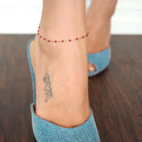 14k Gold Filled Garnet Enamel Beaded Anklet
