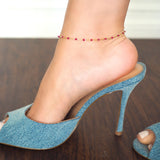 14k Gold Filled Garnet Enamel Beaded Anklet