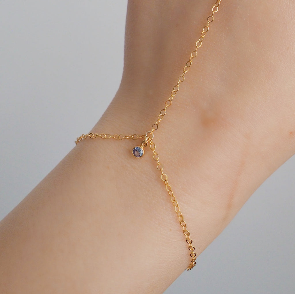 14k Gold Filled Tiny BLUE TOPAZ Classic Dainty Hand Chain