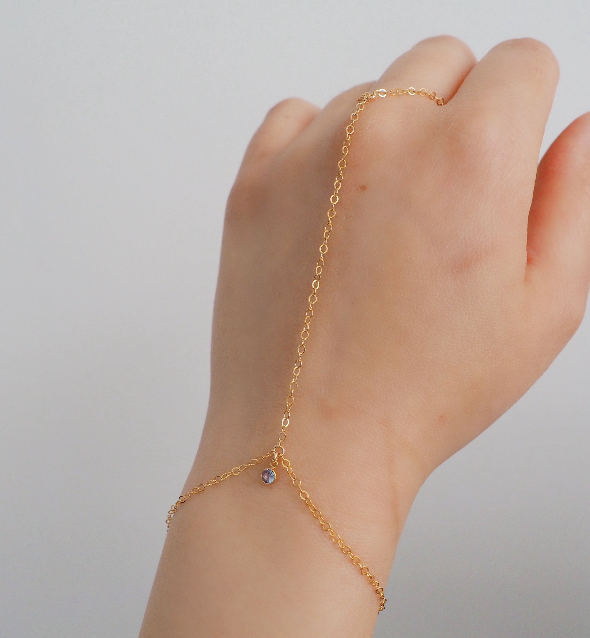 14k Gold Filled Tiny BLUE TOPAZ Classic Dainty Hand Chain