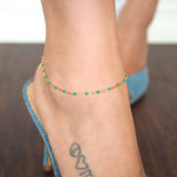 14k Gold Filled Emerald Enamel Beaded Anklet