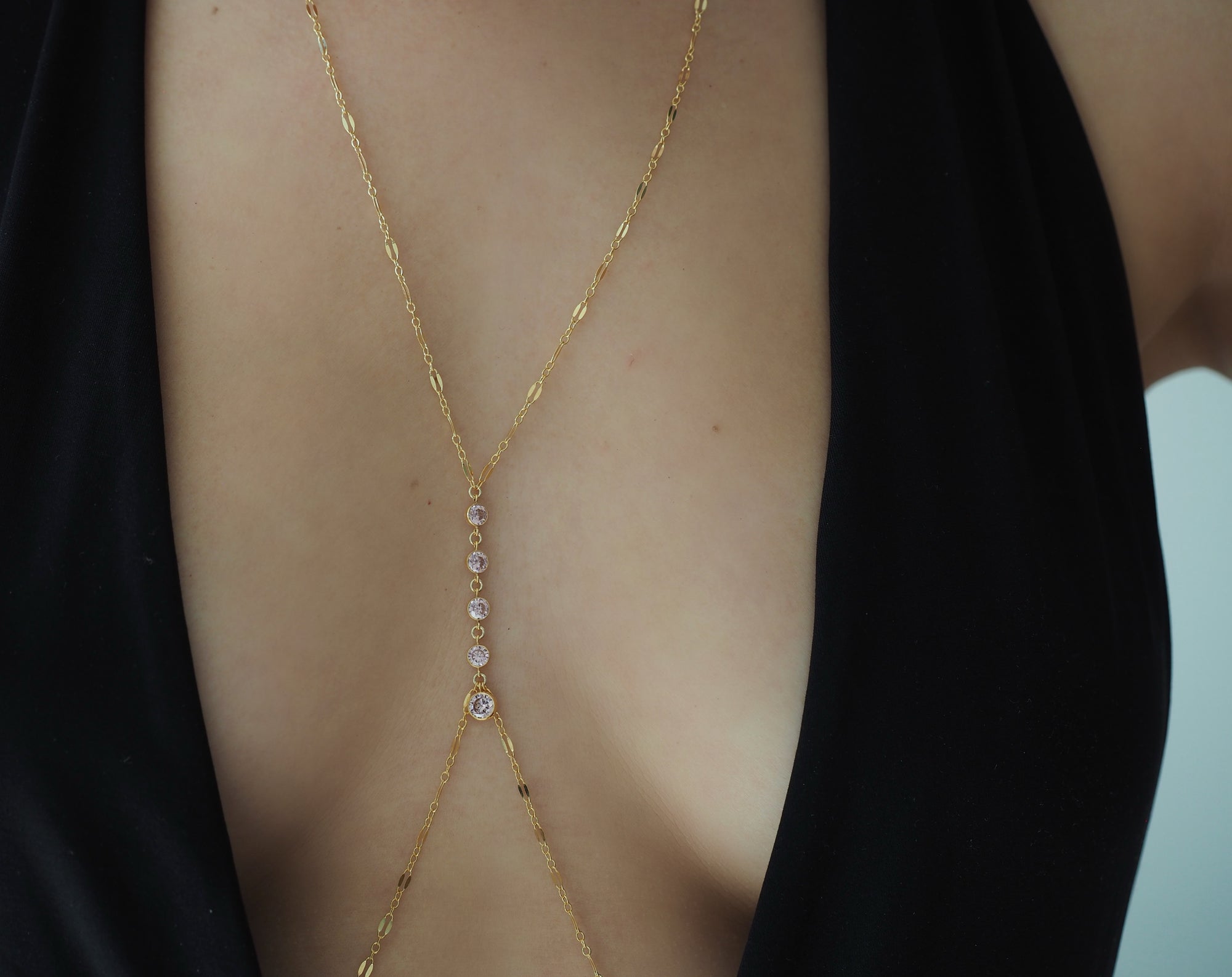 14k Gold Filled Dangling ROSE PINK CZ Sparkle Bar Body Chain