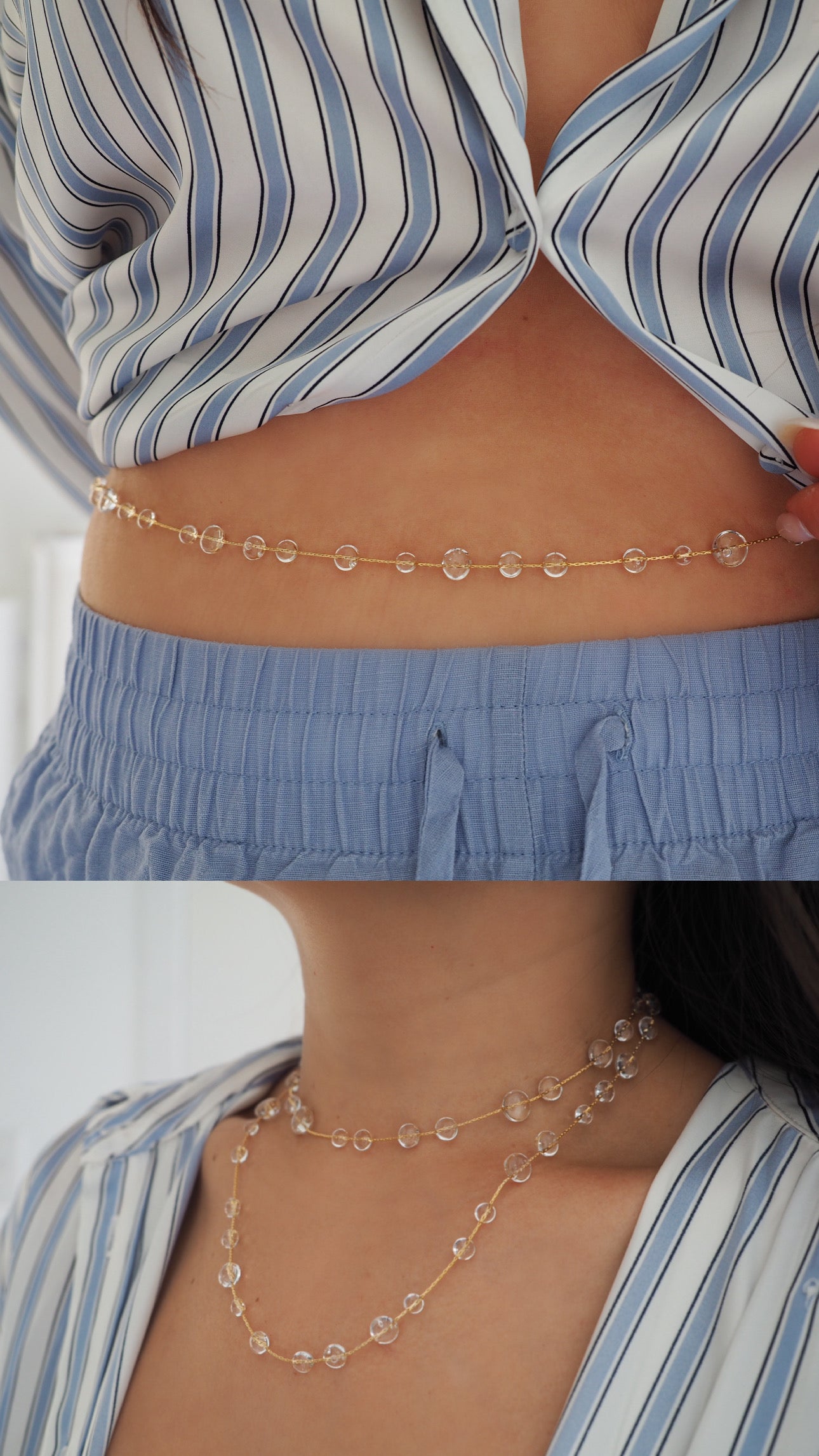 14k Gold Filled Dew Drops Multiway Belly Chain, Necklace, Wrap Bracelet