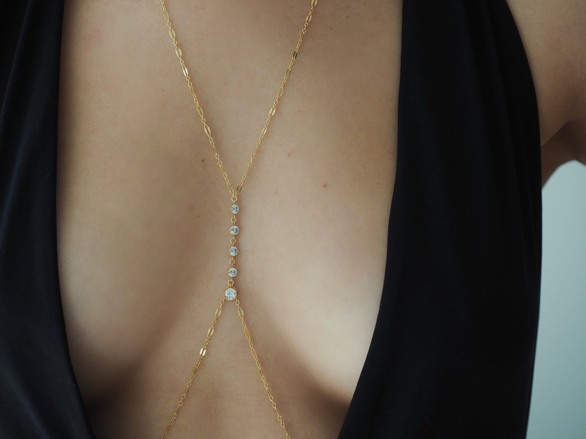 14k Gold Filled Dangling Diamond CZ Sparkle Bar Body Chain