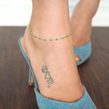 14k Gold Filled Emerald Enamel Beaded Anklet