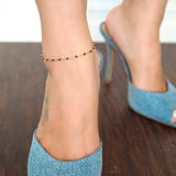 14k Gold Filled Black Enamel Beaded Anklet