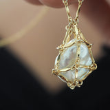 14k Gold Filled Caged Pearl Charm Necklace