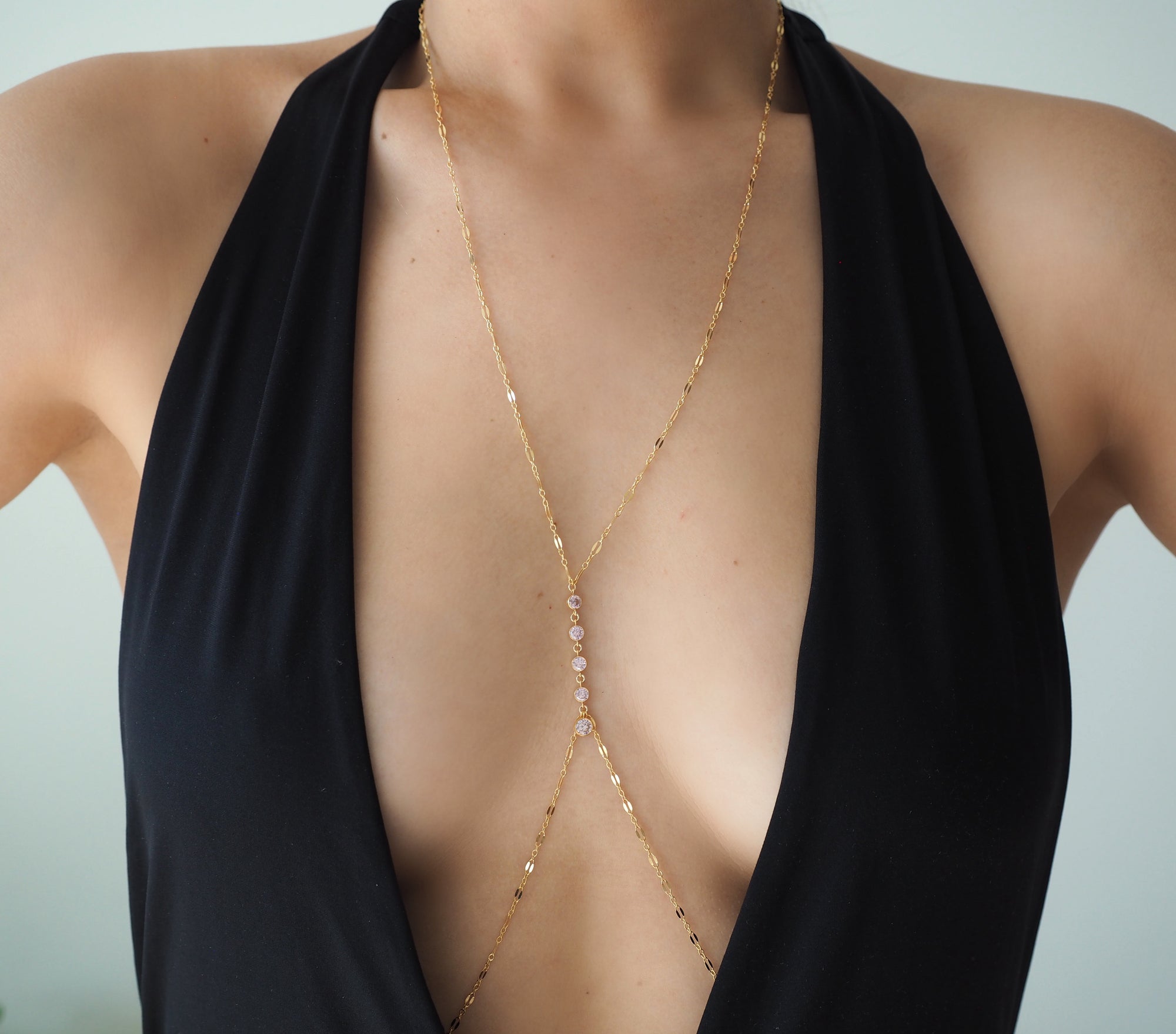 14k Gold Filled Dangling ROSE PINK CZ Sparkle Bar Body Chain