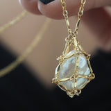 14k Gold Filled Caged Pearl Charm Necklace