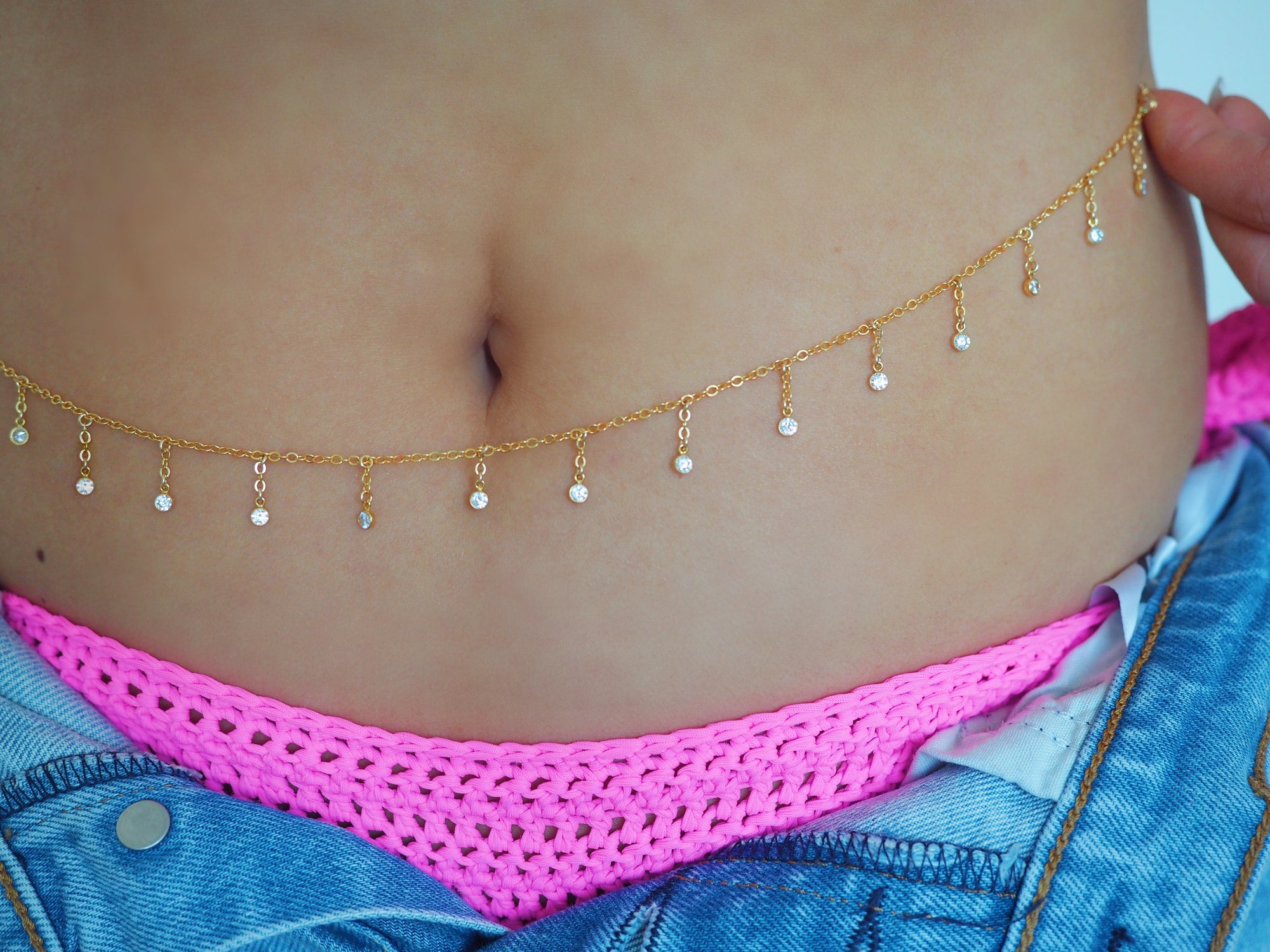 14k Gold Filled Dripping CZ Shaker Belly Chain, Multiway Necklace, Bracelet | VERSION 2.0