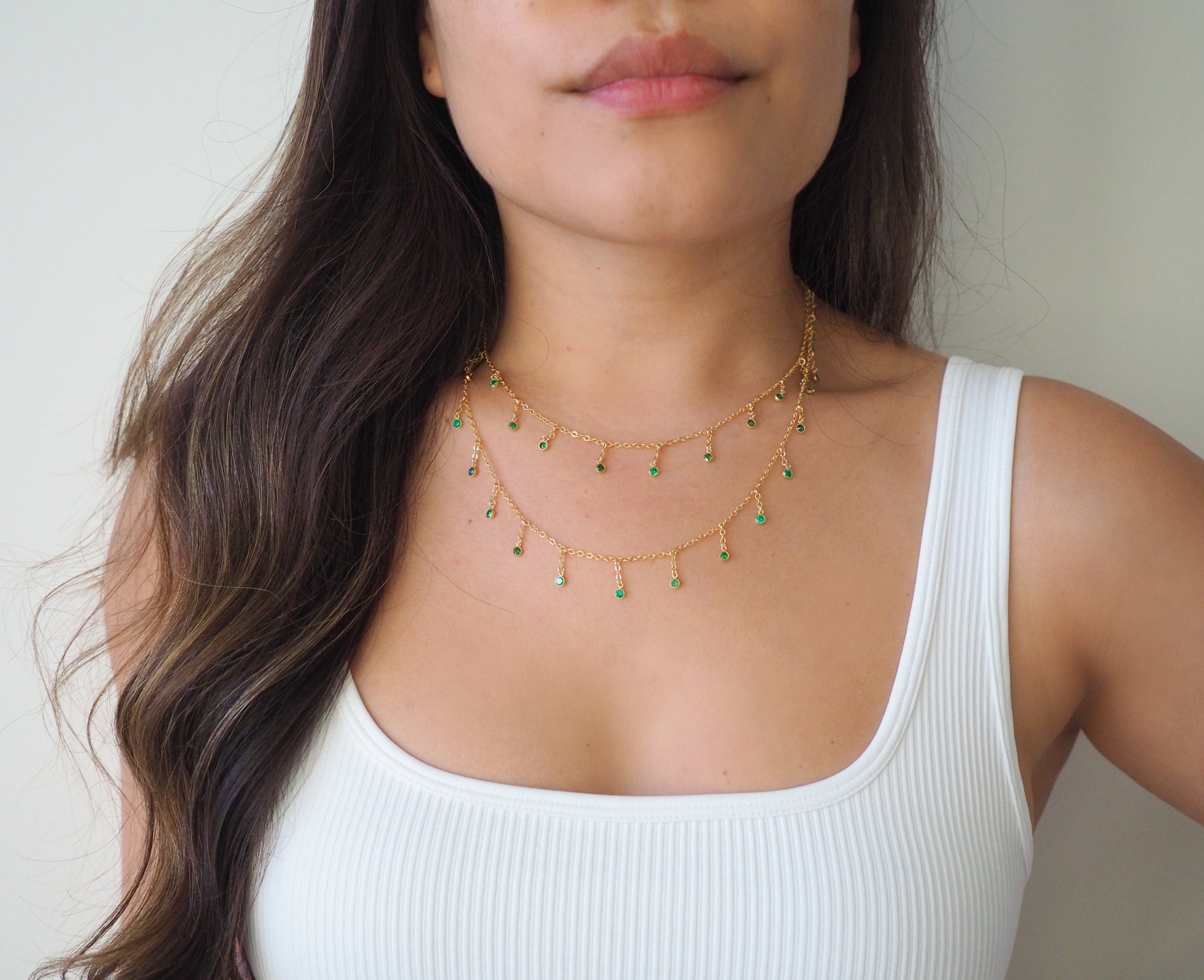 14k Gold Filled Dripping EMERALD CZ Shaker Multiway Necklace, Belly Chain, Bracelet | VERSION 2.0