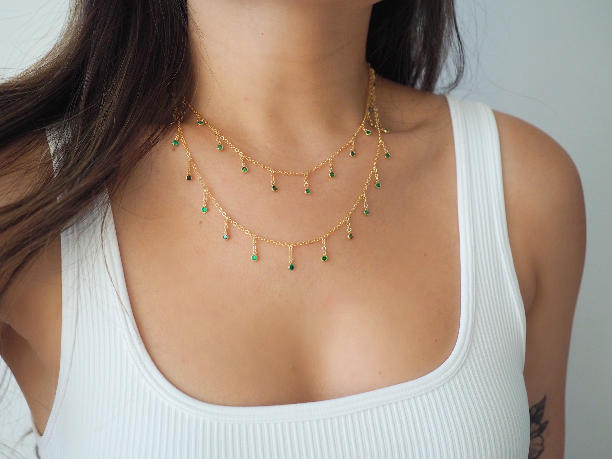 14k Gold Filled Dripping EMERALD CZ Shaker Multiway Necklace, Belly Chain, Bracelet | VERSION 2.0