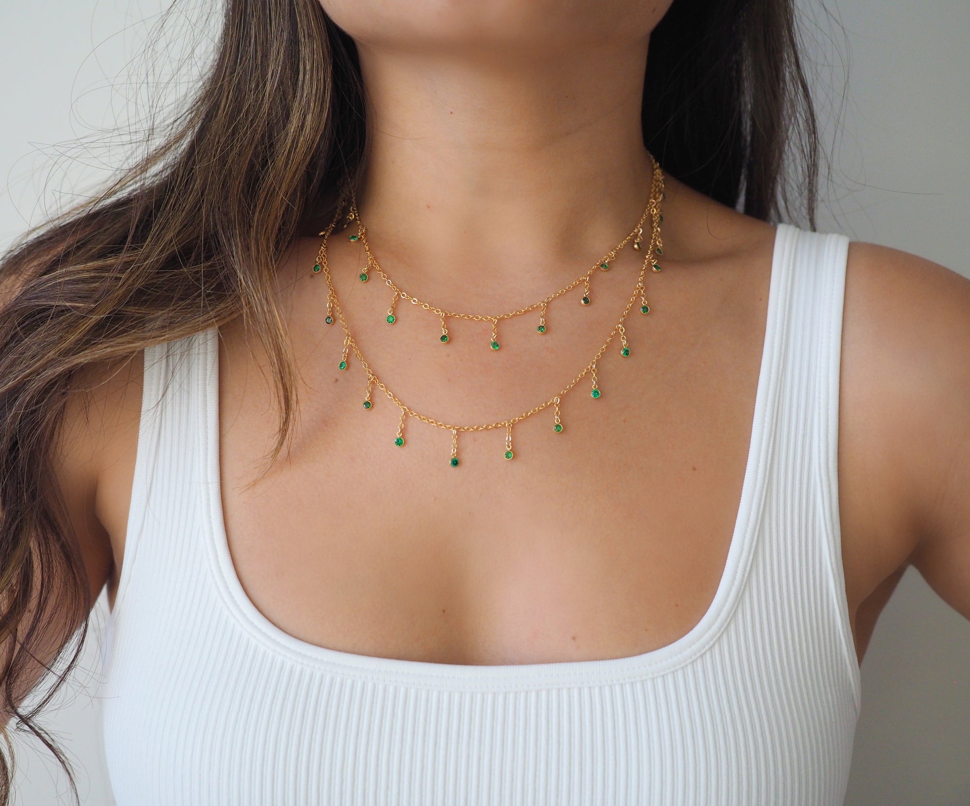 14k Gold Filled Dripping EMERALD CZ Shaker Multiway Necklace, Belly Chain, Bracelet | VERSION 2.0