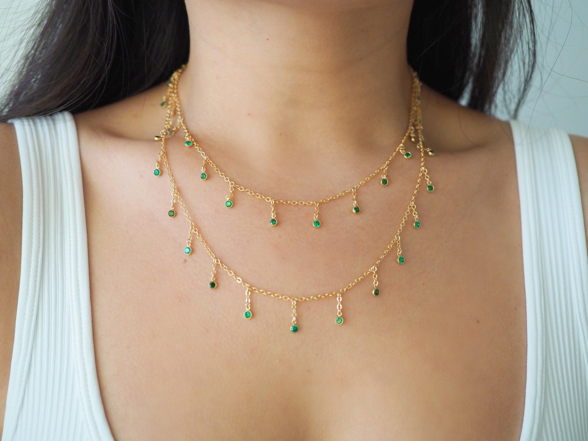 14k Gold Filled Dripping EMERALD CZ Shaker Multiway Necklace, Belly Chain, Bracelet | VERSION 2.0