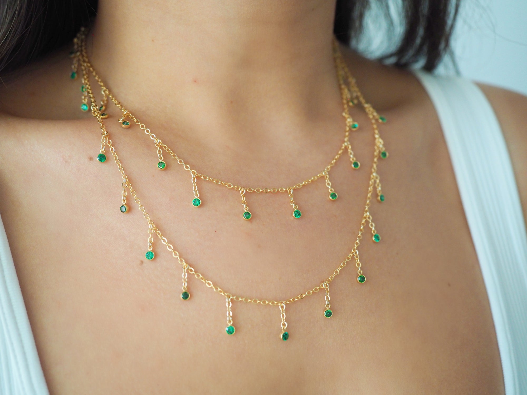 14k Gold Filled Dripping EMERALD CZ Shaker Multiway Necklace, Belly Chain, Bracelet | VERSION 2.0