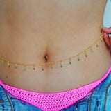 14k Gold Filled Dripping EMERALD CZ Shaker Belly Chain, Multiway Necklace, Bracelet | VERSION 2.0