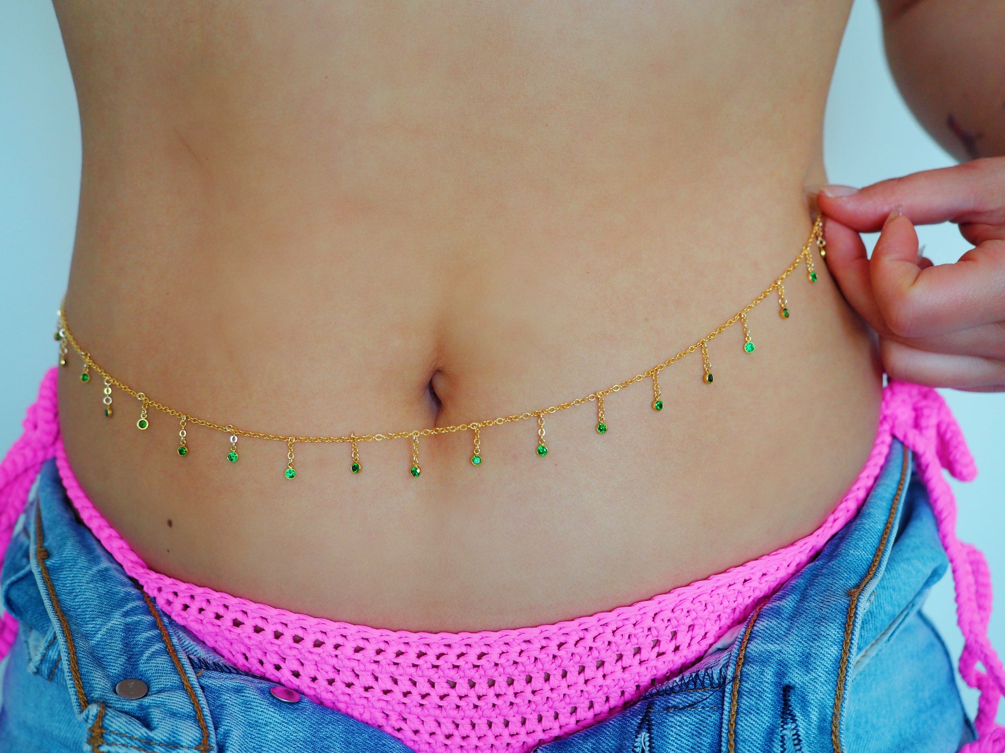14k Gold Filled Dripping EMERALD CZ Shaker Multiway Necklace, Belly Chain, Bracelet | VERSION 2.0