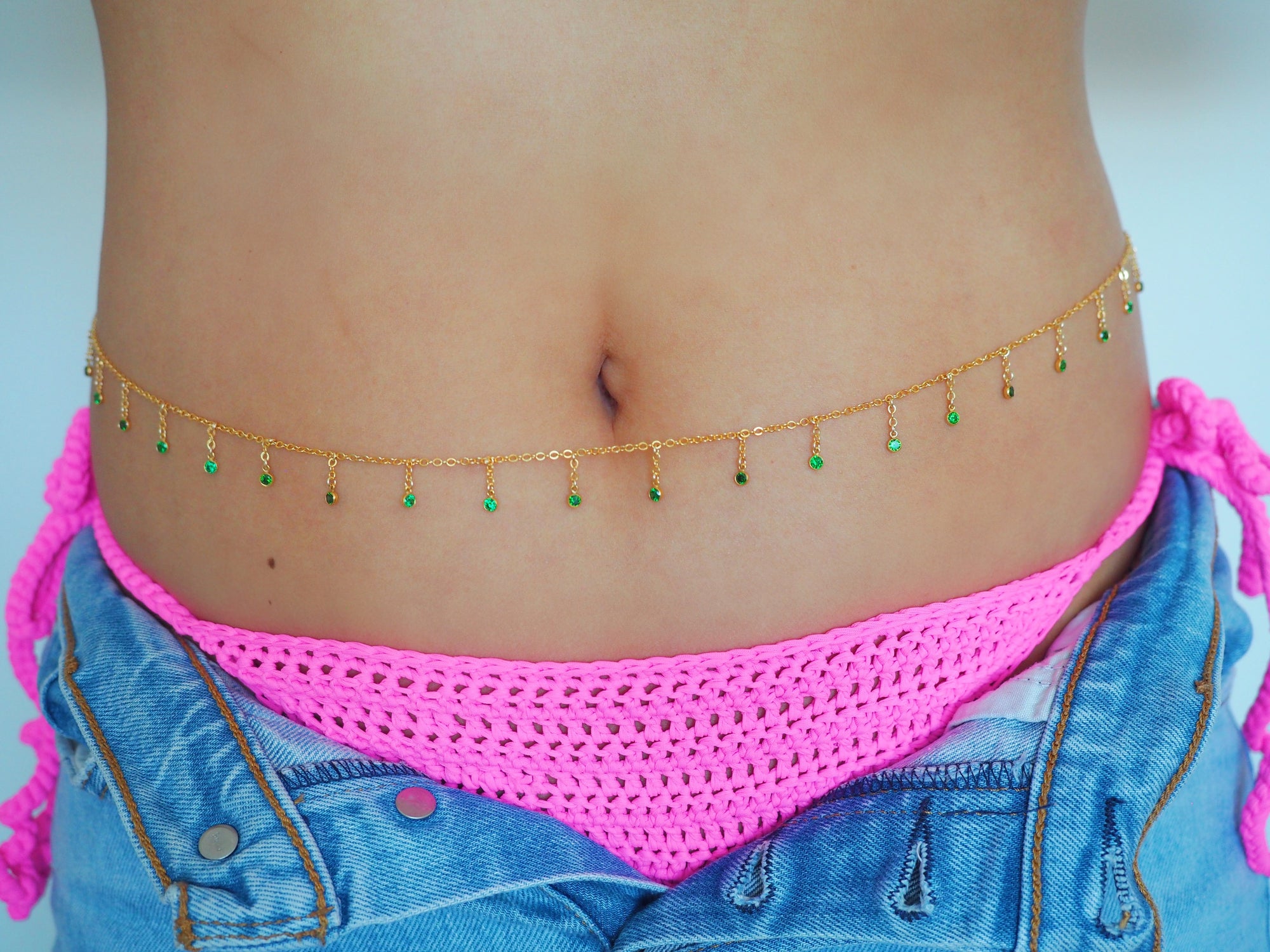 14k Gold Filled Dripping EMERALD CZ Shaker Multiway Necklace, Belly Chain, Bracelet | VERSION 2.0