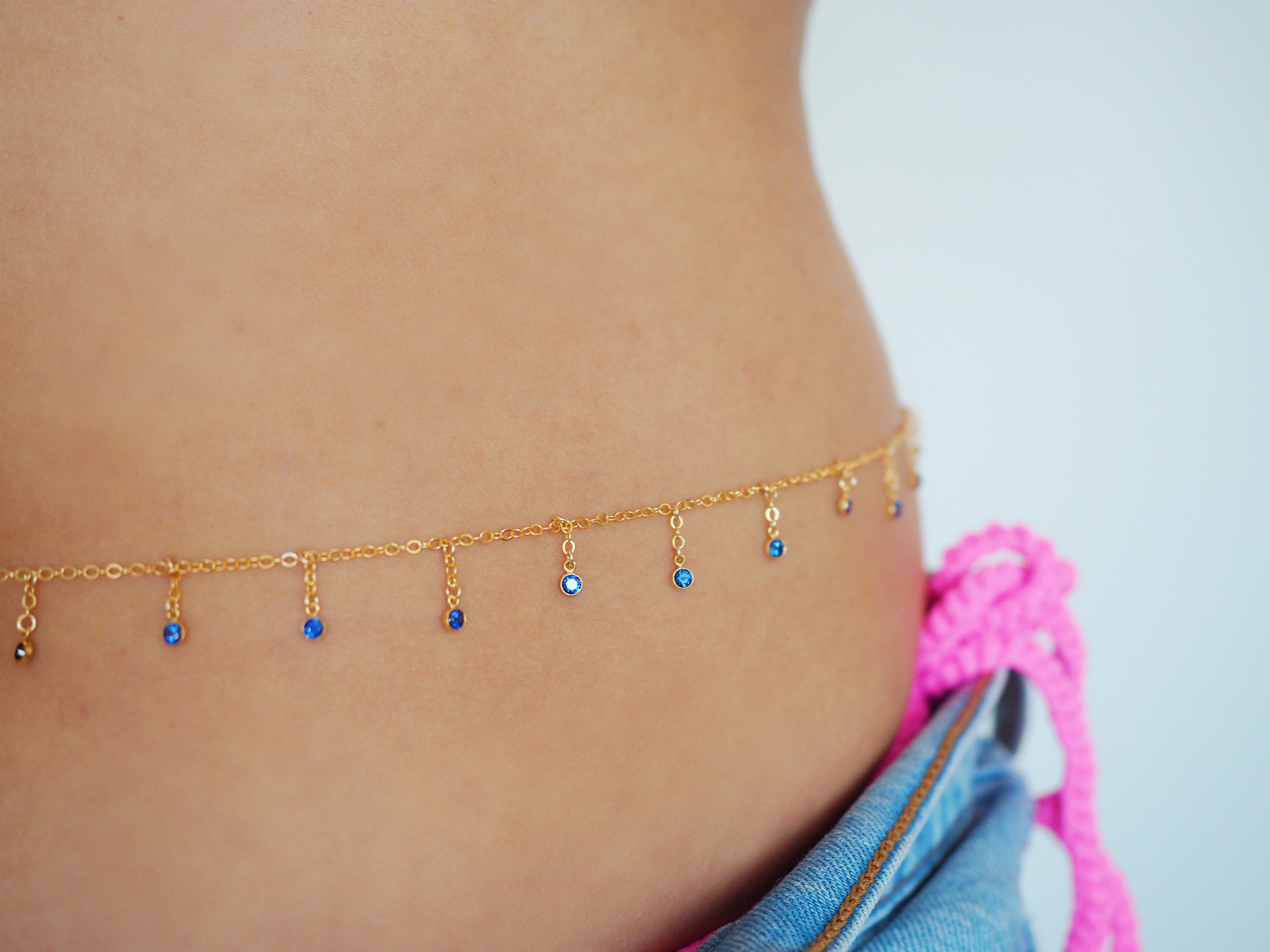 14k Gold Filled Dripping SAPPHIRE CZ Shaker Multiway Necklace, Belly Chain,  Bracelet | VERSION 2.0