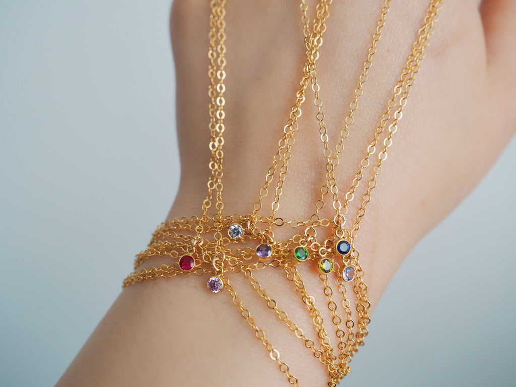 14k Gold Filled Tiny EMERALD Dainty Classic Hand Chain