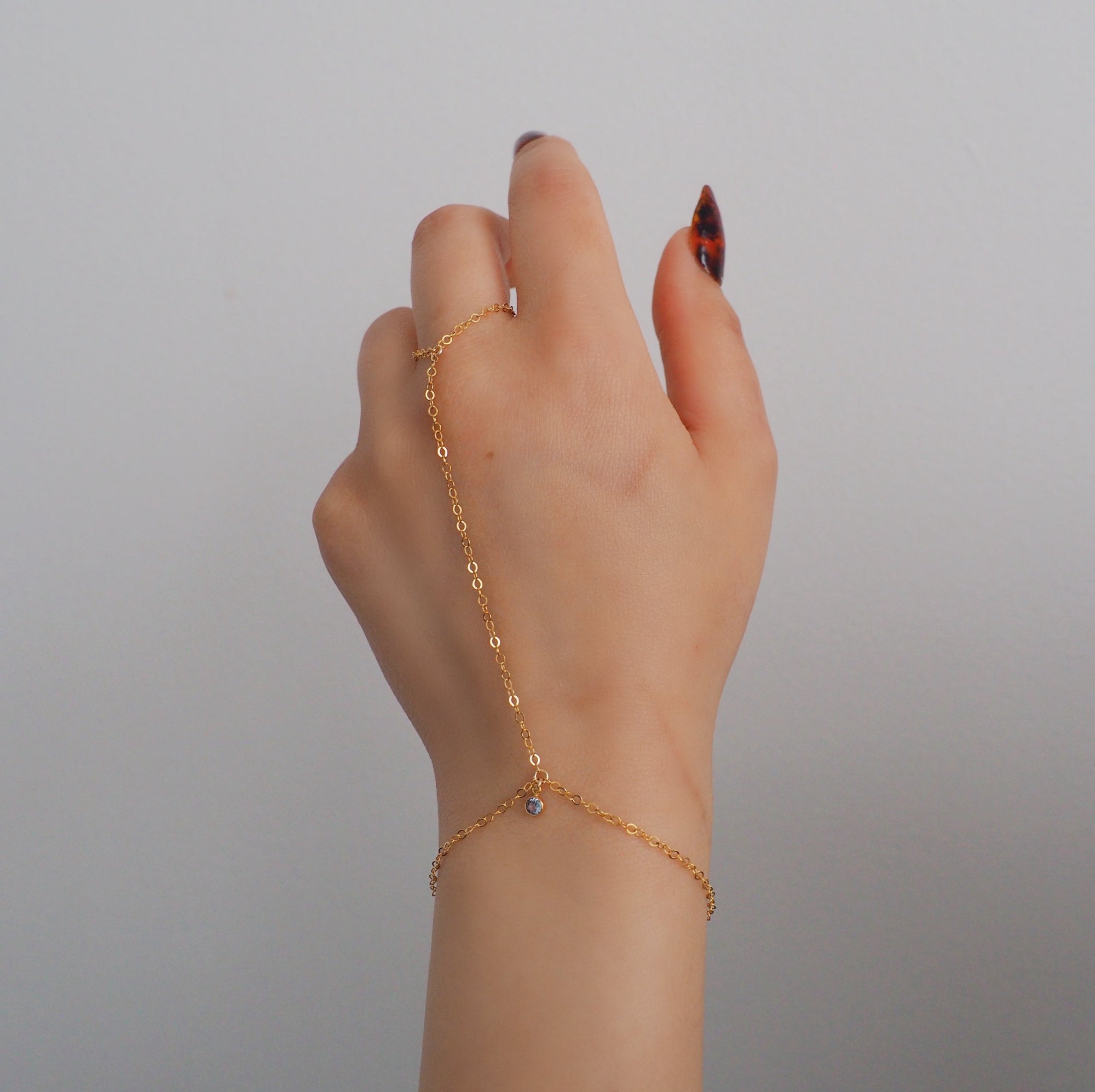 14k Gold Filled Tiny BLUE TOPAZ Classic Dainty Hand Chain